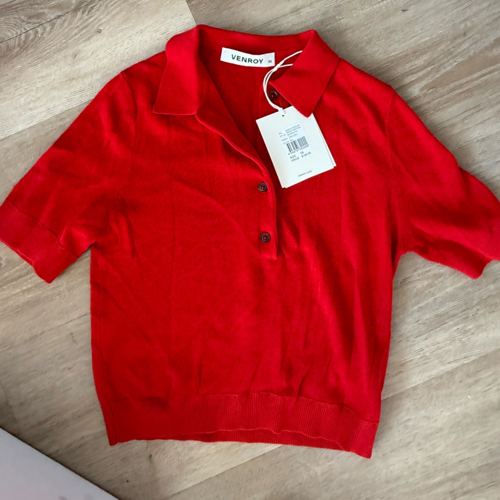 NEW- Venroy knitted cotton mid sleeve polo XS